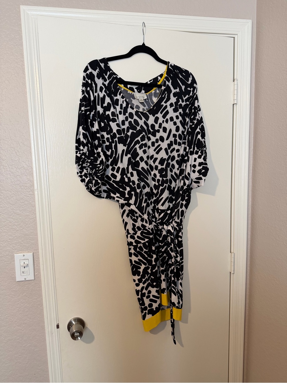 Donna Morgan Abstract Print Dress with Yellow Trim